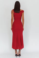 Diana Asymmetric Shoulder Godet Maxi Dress Wine