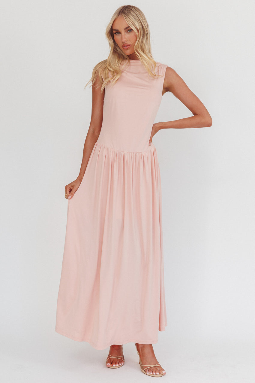 Dorothea High Cowl Open Back Maxi Dress Dusty Pink