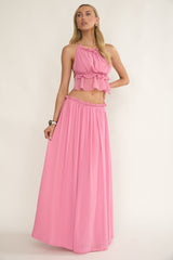 Marivelle Frill Trim Maxi Skirt Pink