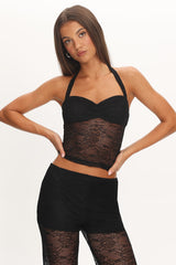 Sugarberry Lace Halter Top Black