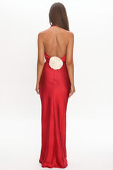 Of Your Dreams Rose Accent Halter Dress Red