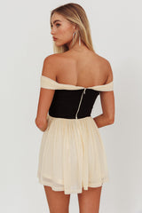 Perfect Worlds Off-Shoulder Romper Ivory/Black