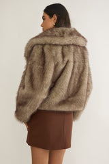 Marella Oversized Lapel Faux Fur Jacket Taupe