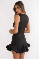 Chandelia Accordion Pleat Frill Mini Dress Black
