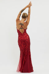 Serenade Song Godet Hem Sequin Maxi Dress Red
