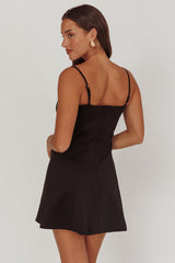 Keiosha Pleated Sweetheart Neckline Mini Dress Black