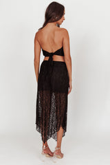 Sweet Words V-Hem Lace Midi Skirt Black