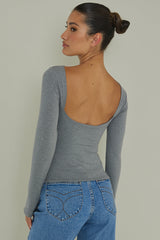Cheers Boat Neck Long Sleeve Top Grey