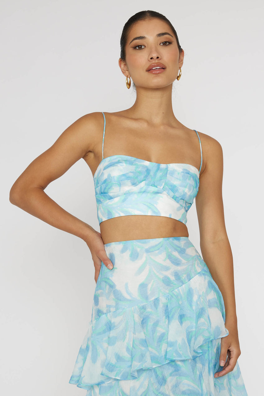 Veda Pleat Crop Top Floral Blue