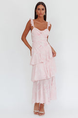 Veda Ruffle Strap Split Maxi Dress Roses Blush