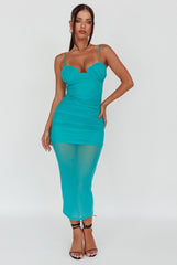 Jahzel Ruched Mesh Midi Dress Green
