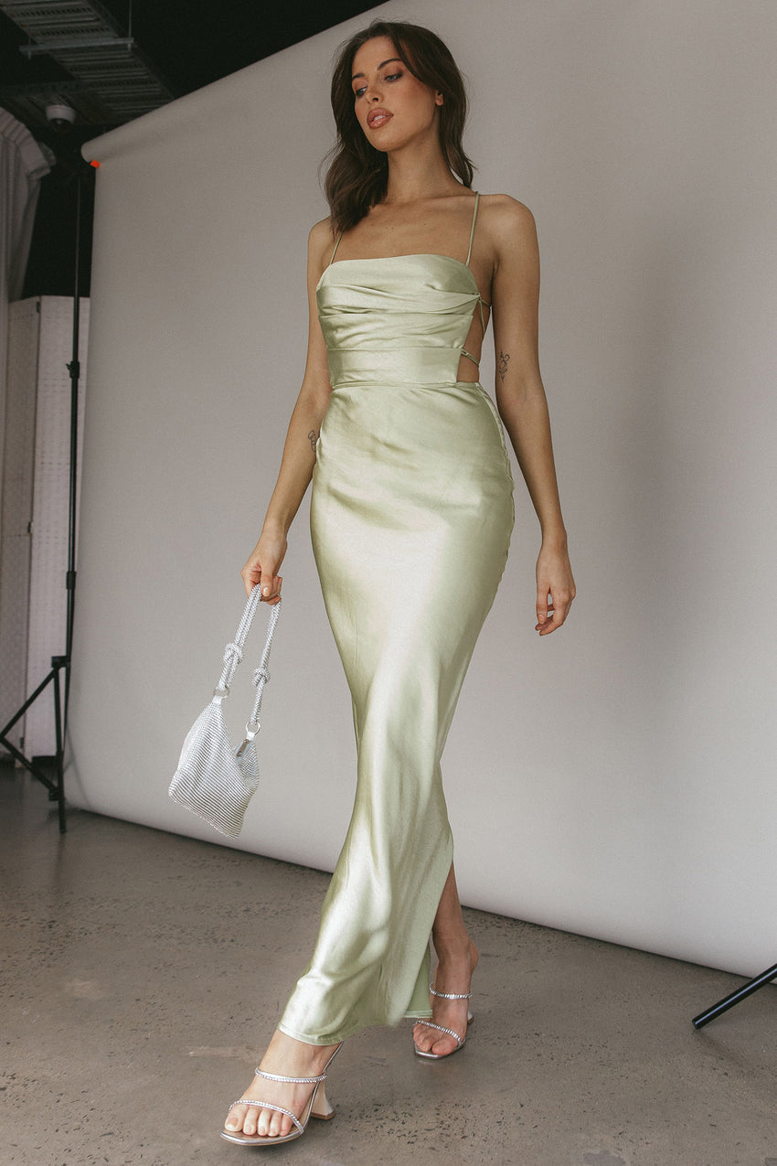 Heaven On Earth Lace-Up Back Maxi Dress Kiwi