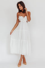 Eyona Cut-Out Waist Tie Maxi Dress White
