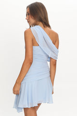 Anaisa One-Shoulder Draped Mini Dress Baby Blue