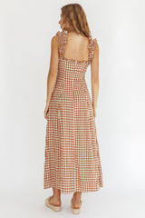 Warrior Sun Frill Strap Maxi Dress Tan Check