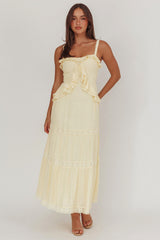 Vienna Sky Frill And Crochet Trim Maxi Dress Cream