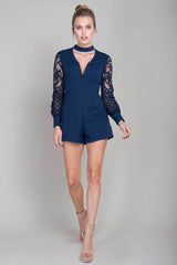 Vana Lacey Choker Romper Navy