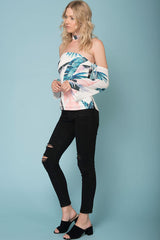 Lilyanna Floral Top White / Peach